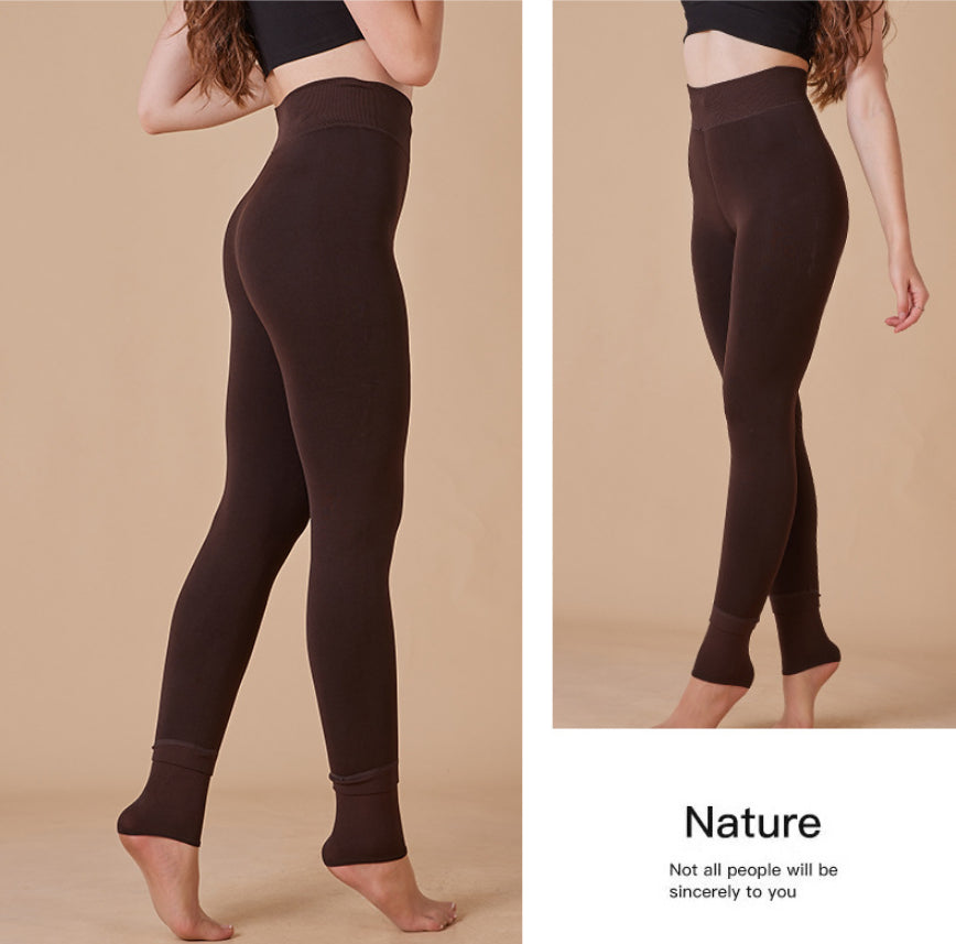 Leggings Outer Wear Solid Color With Fur Thick