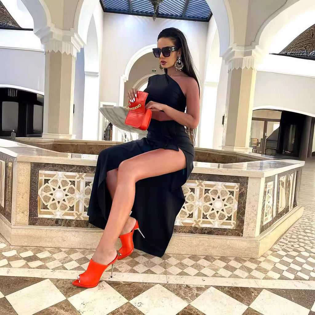 Dress Women's Long Sleeved Hollow Slit