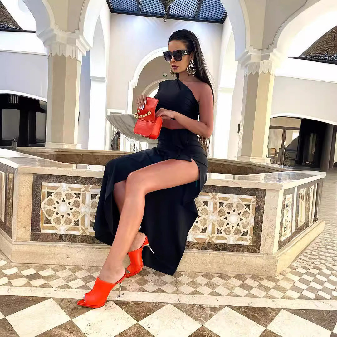 Dress Women's Long Sleeved Hollow Slit
