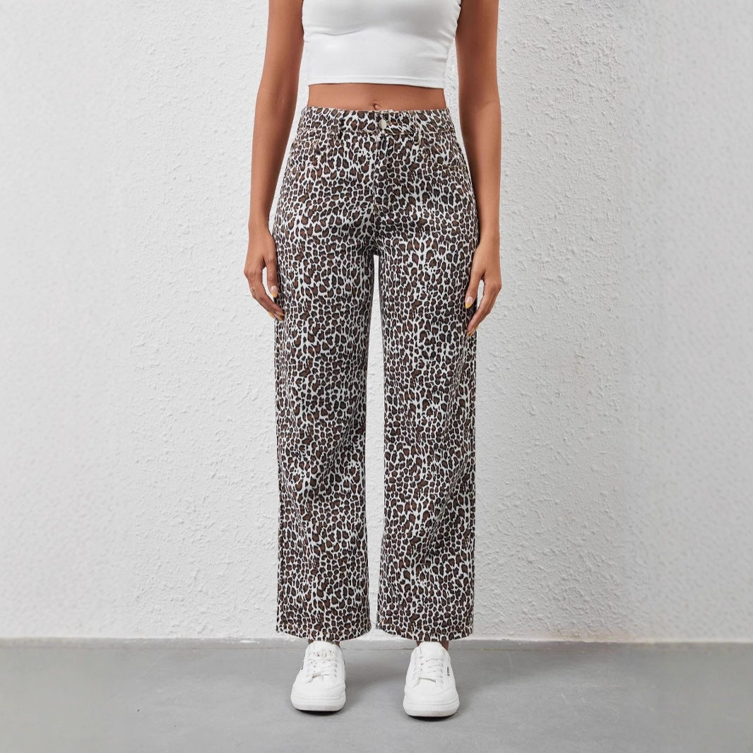 Jeans Women's Loose Leopard Print