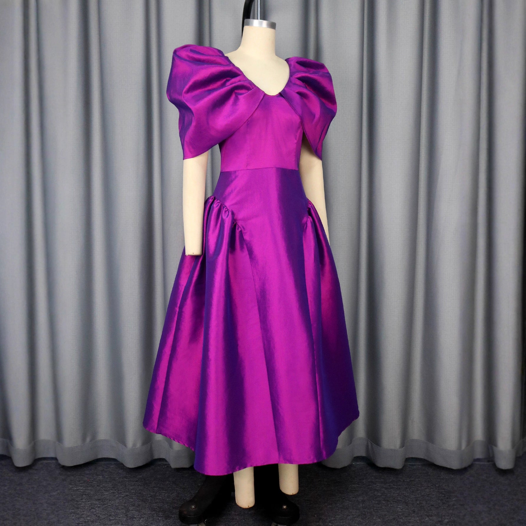 Dress Puff Sleeve Evening Dress A Hem Pleated Banquet