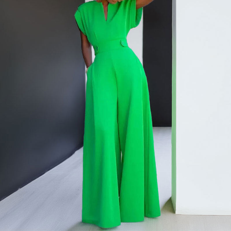 JumpSuit Graceful And Fashionable Solid Color High Waist Wide Leg Pants