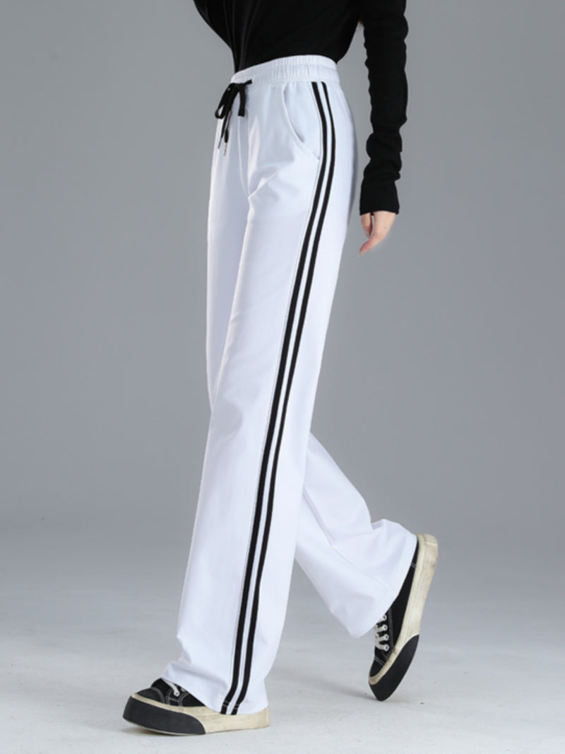 Pants Straight-leg Sweatpants, Black And White Striped, Double-stripe