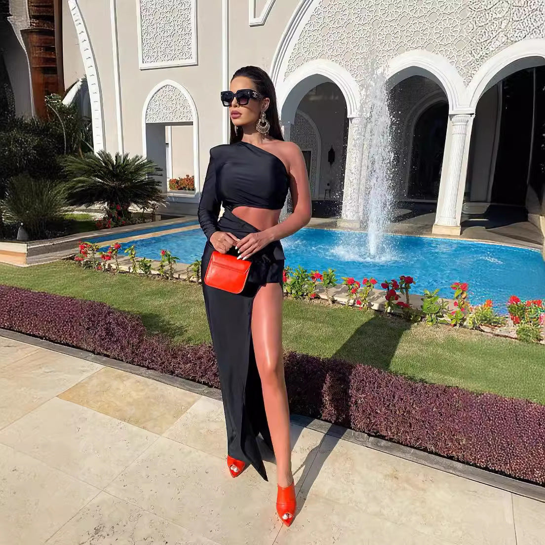 Dress Women's Long Sleeved Hollow Slit