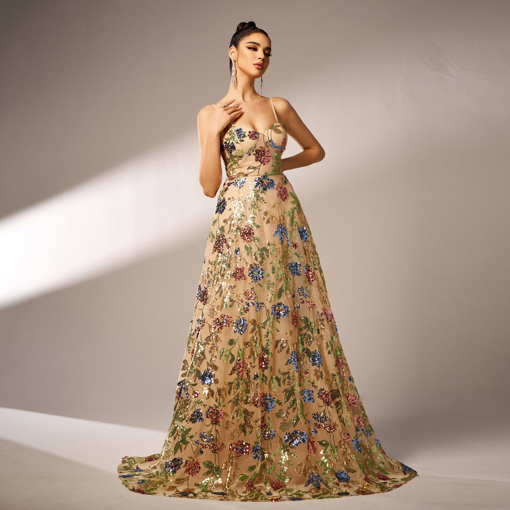 Dress Elegant Sleeveless Sequined Suspender Evening