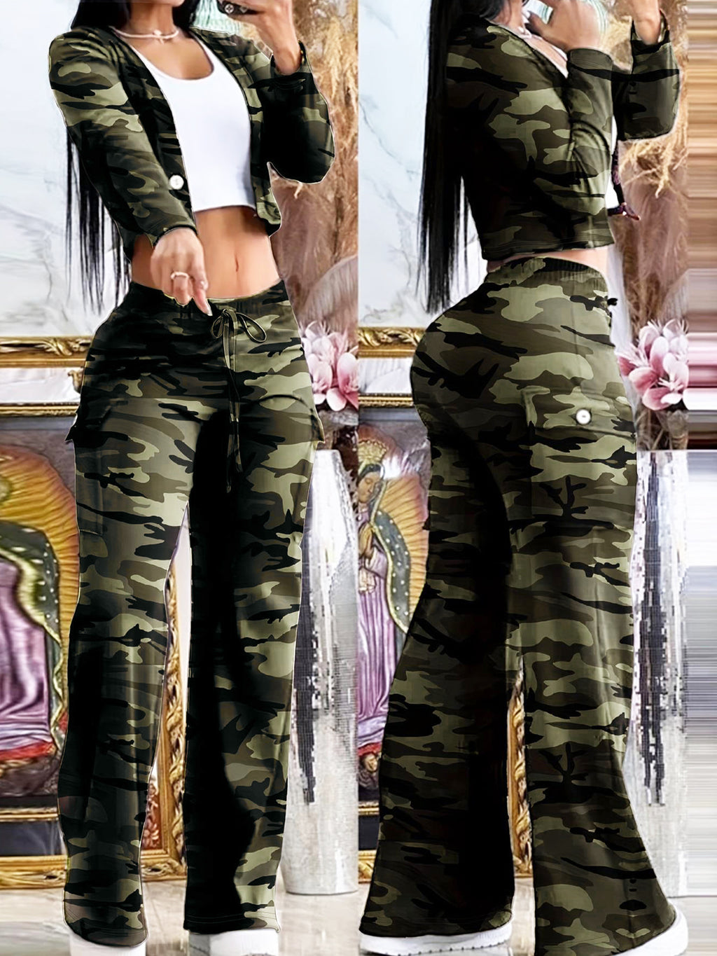 Set 2-Piece New Fashion Wide-leg Pants And Top Set