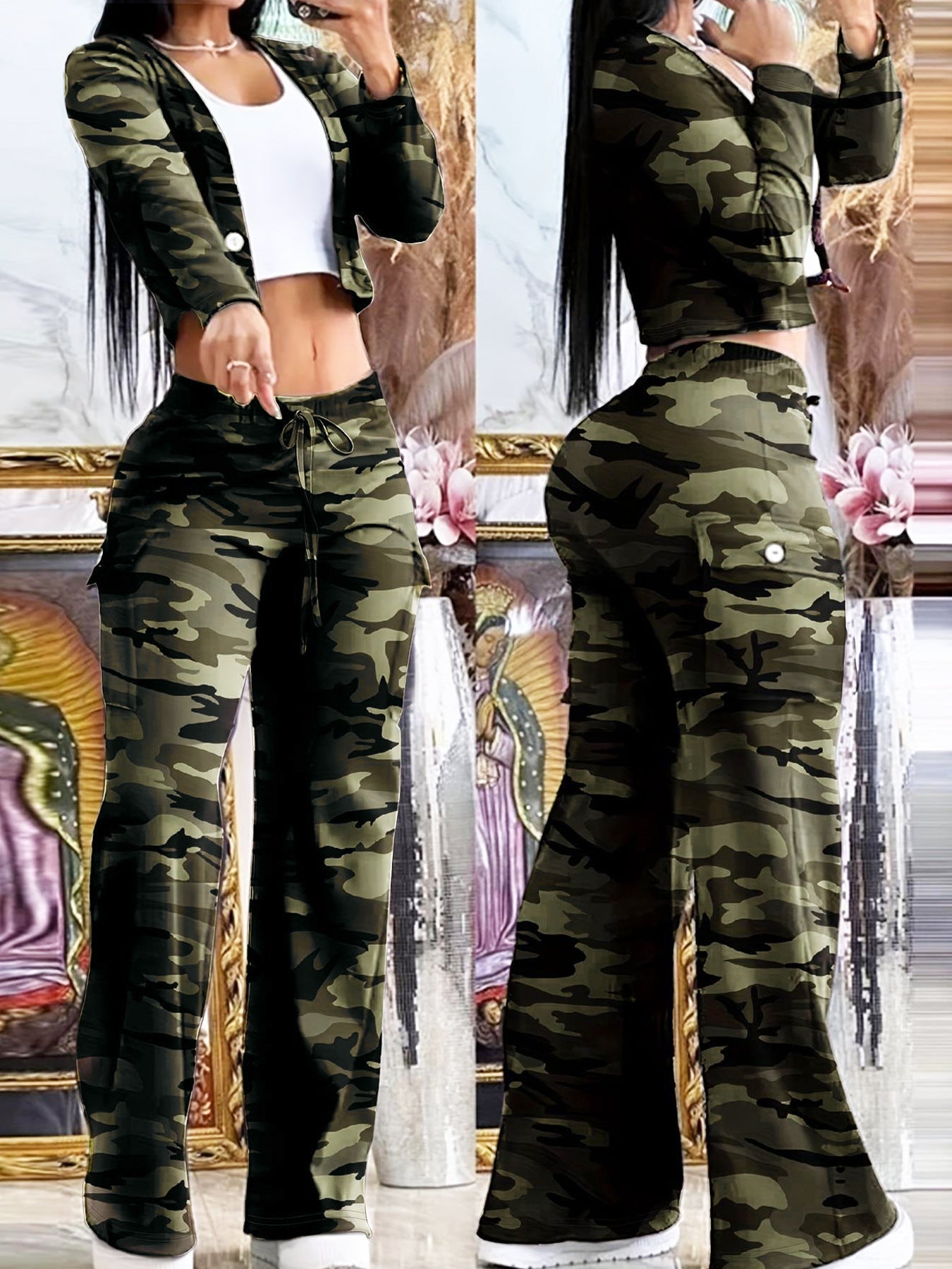 Set 2-Piece New Fashion Wide-leg Pants And Top Set