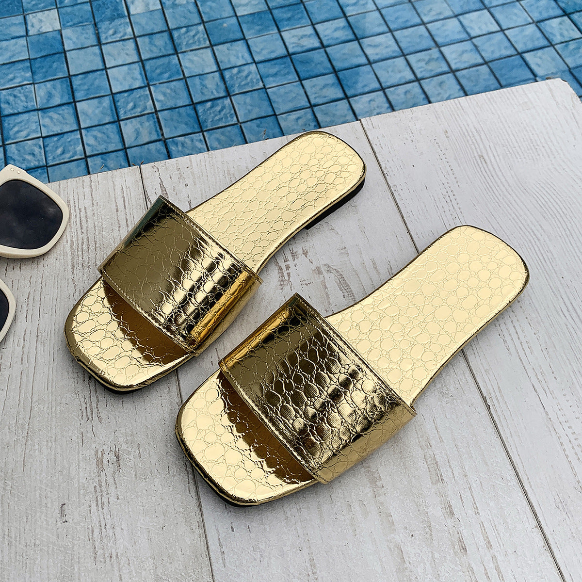 Sandals Crocodile-textured Slides Slippers Summer