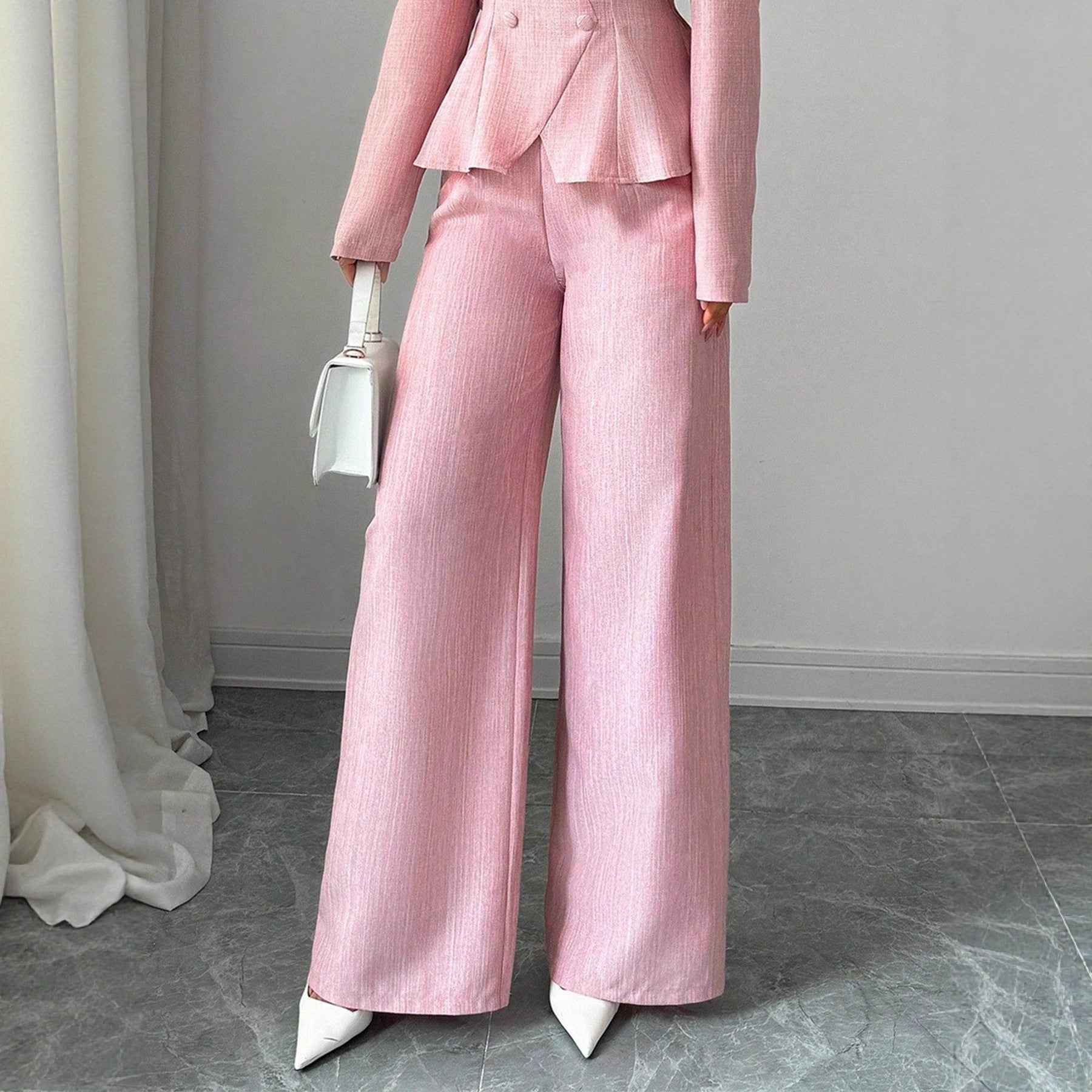 Elegant And Casual Loose Straight-leg Pants With A Waist Button Design