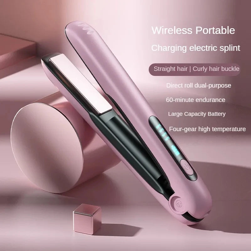 Wireless Hair Straightener Flat Iron Mini 2 IN 1 Roller USB Portable Cordless Curler 4 Levels Dry And Wet Uses