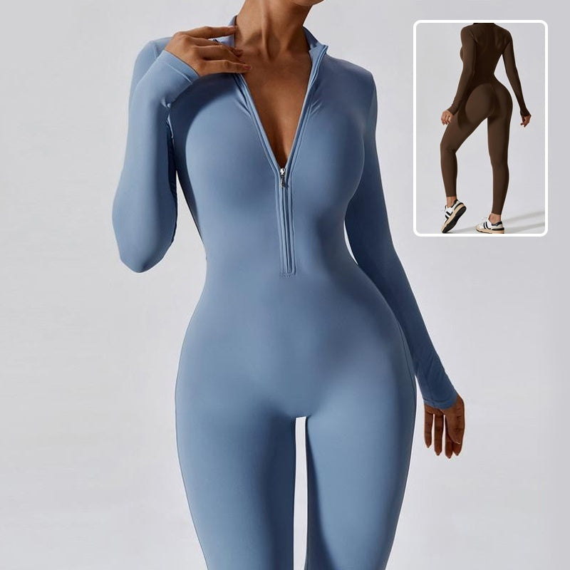 Zipper Long Sleeve Jumpsuit Fitness Training Pants