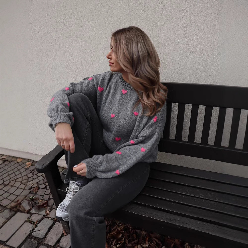 Casual Sweater Knitted Heart