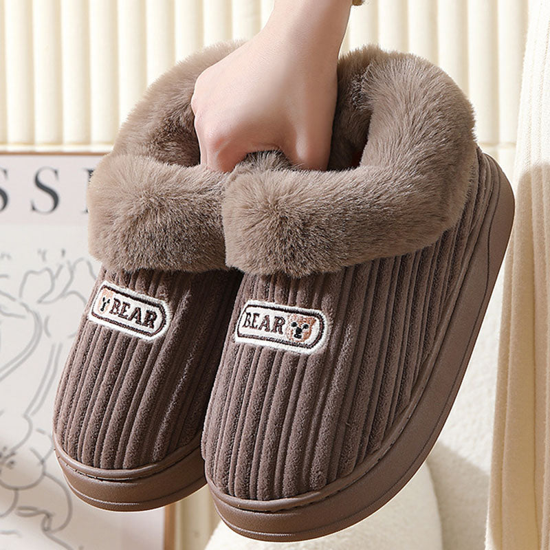 House Slippers Woman Plush Covered Heel Cotton Shoes