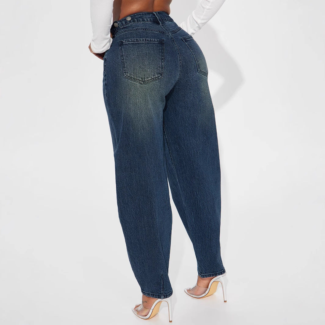 Womens Designer Washed-Blue Retro Flared Denim Jeans