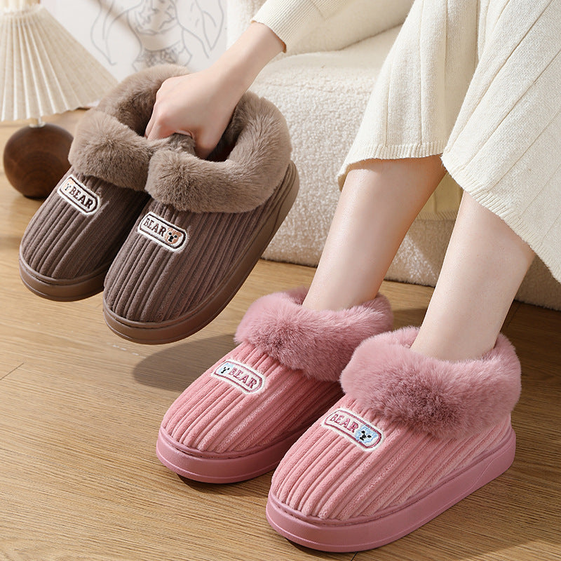 House Slippers Woman Plush Covered Heel Cotton Shoes