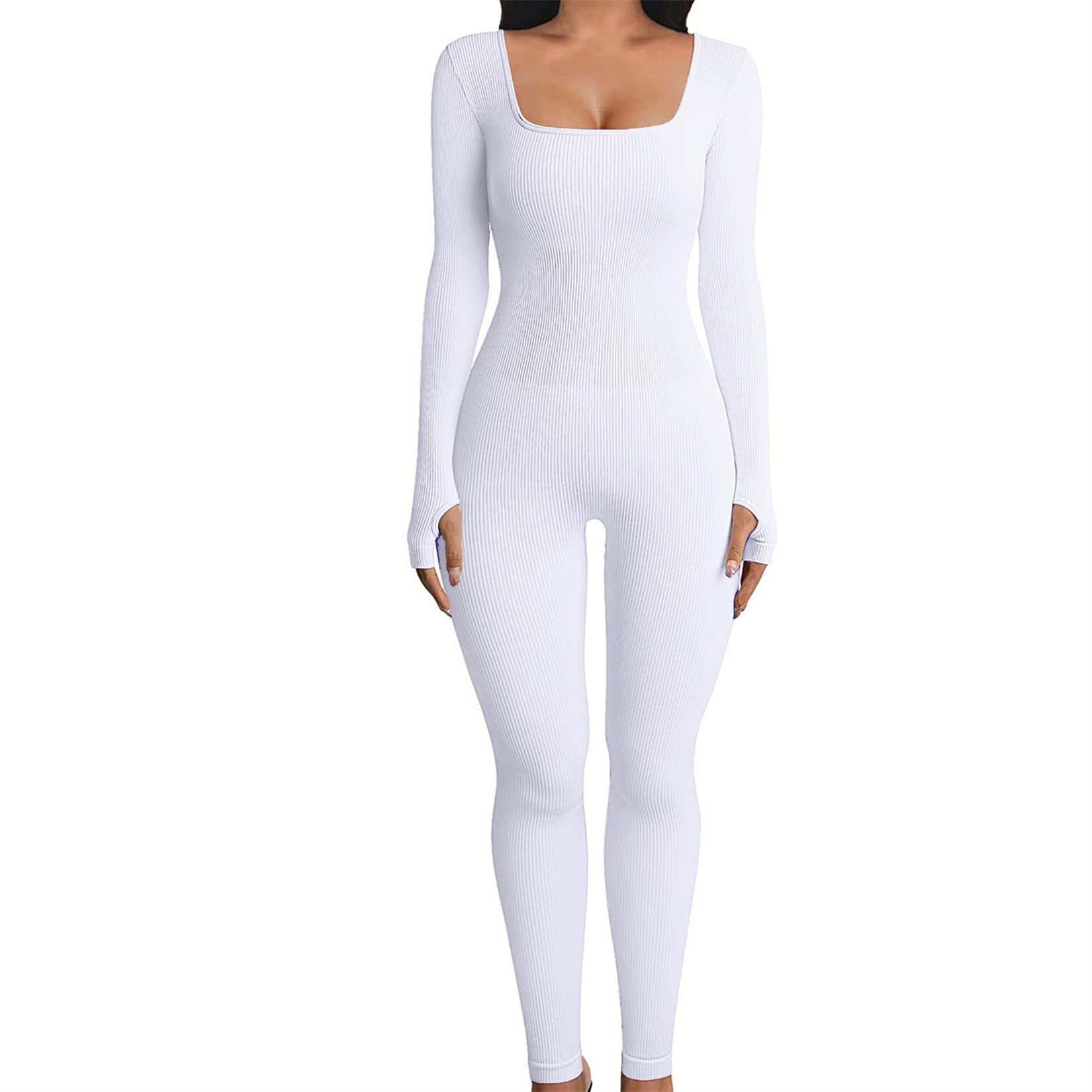 Women's Clothing Long Sleeve Jumpsuit Sexy One-piece Square Collar Sportwear