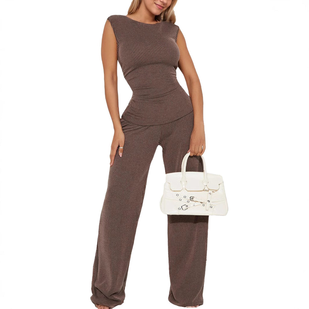 Set 2-Piece Fashion Waist-cinching Sleeveless Straight Silhouette