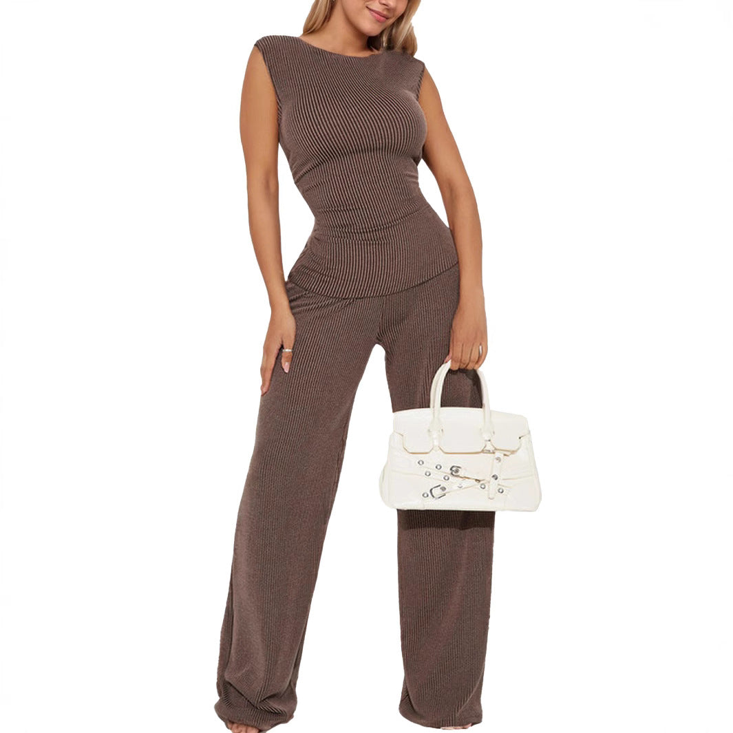 Set 2-Piece Fashion Waist-cinching Sleeveless Straight Silhouette