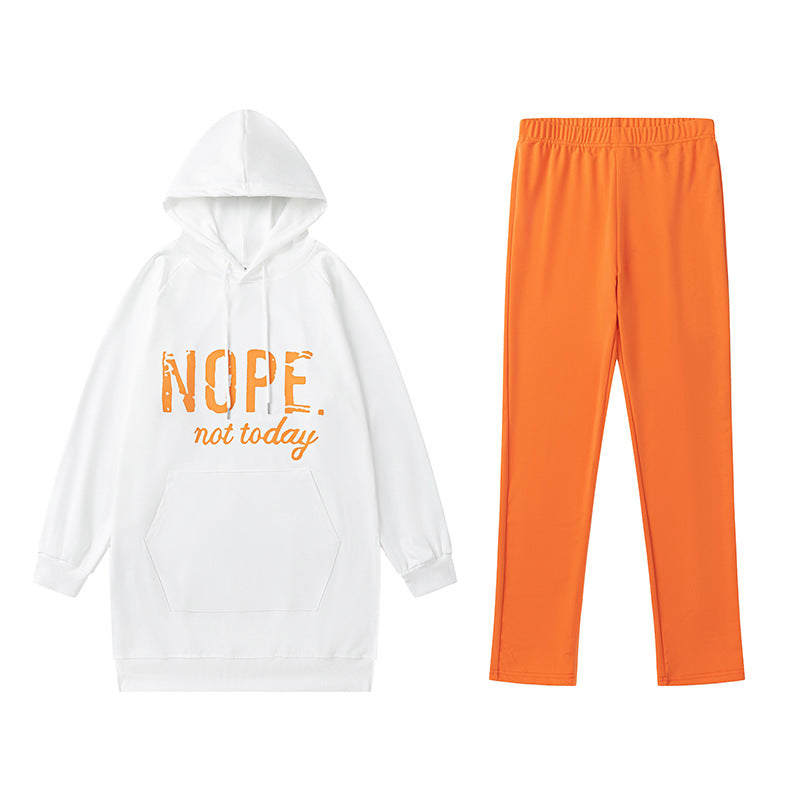 Set 2- piece Casual  Print Pocket Slit Casual Long Sleeve Hooded