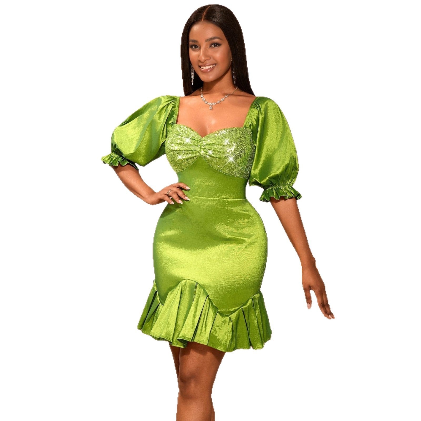 Dress Sequin Stitching Ruffled Banquet Sheath