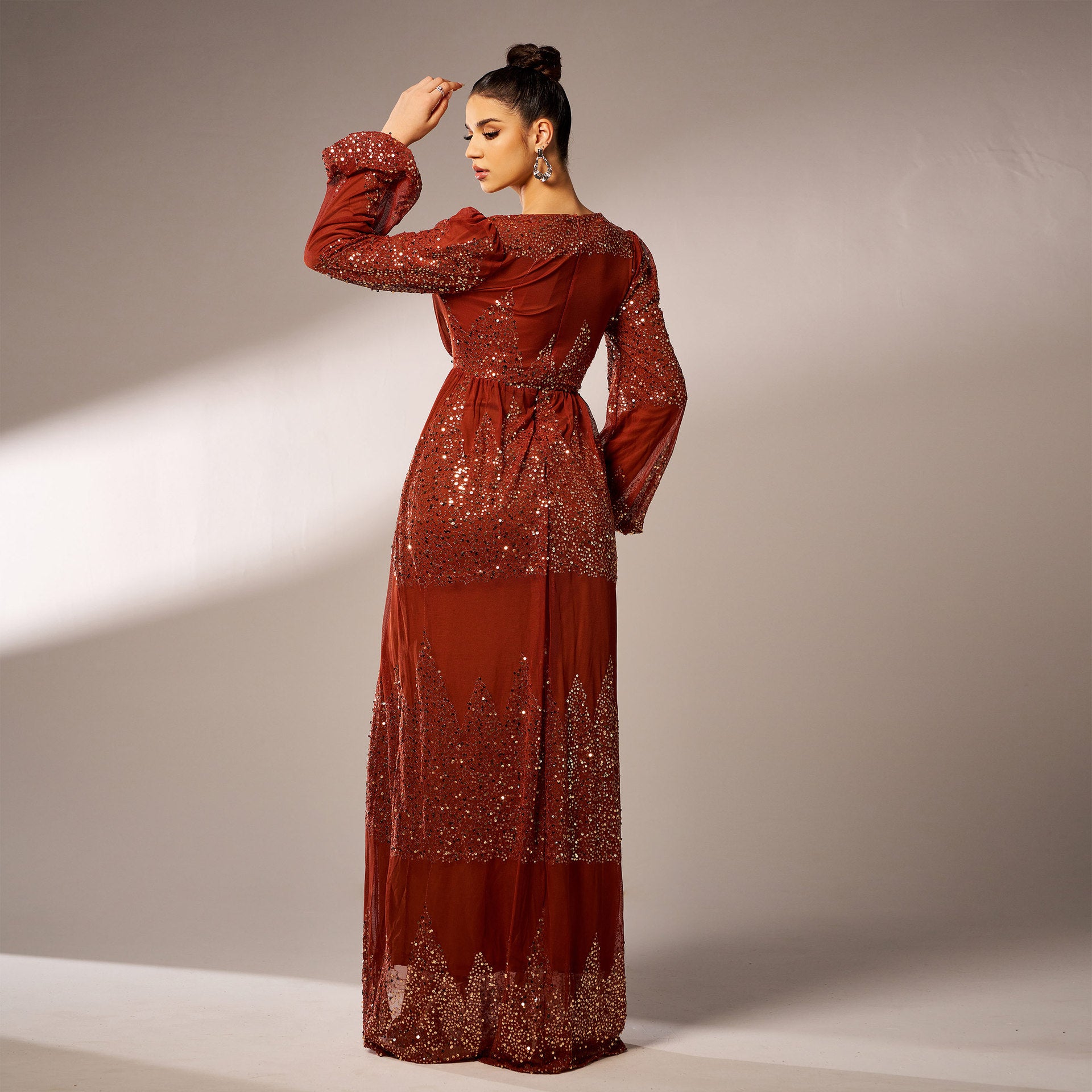 Dress Long Sleeve V-neck Sexy Long Sequined Evening