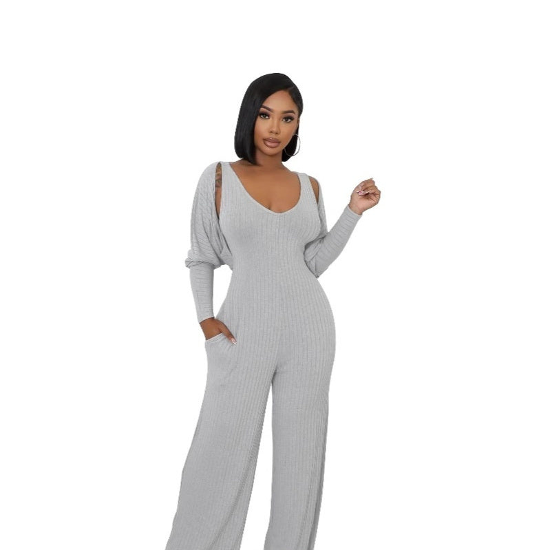 Jumpsuit Set Women's High-stretch Ribbed