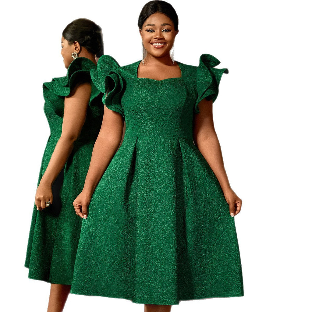Lotus Dress Evening Leaf Three-dimensional Sleeves A- Hem Slimming