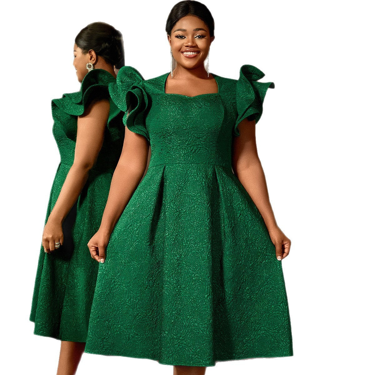 Lotus Dress Evening Leaf Three-dimensional Sleeves A- Hem Slimming