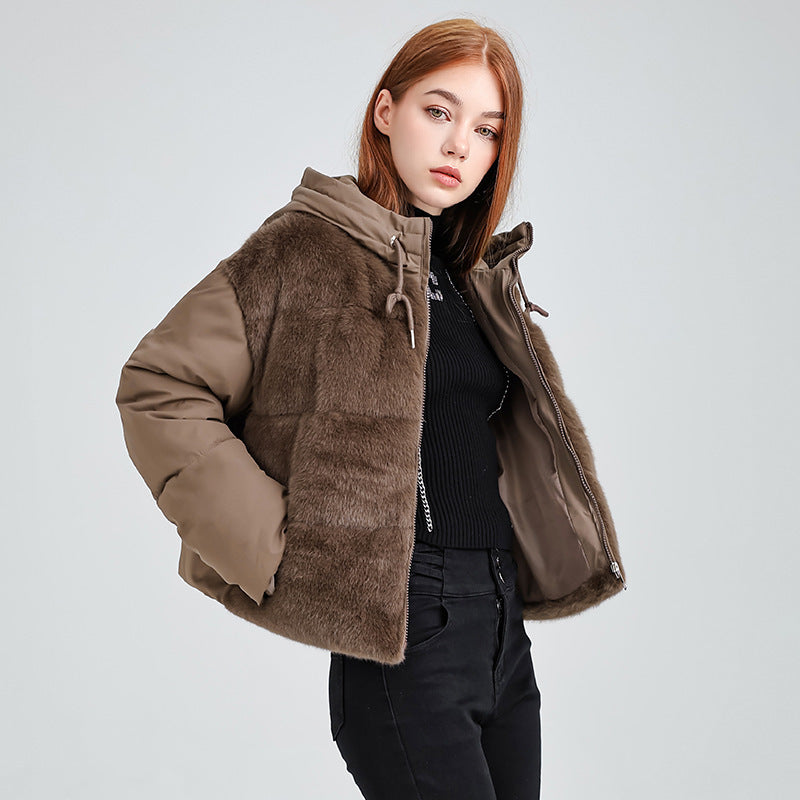 High-waisted Feather Down Plush Short Jacket