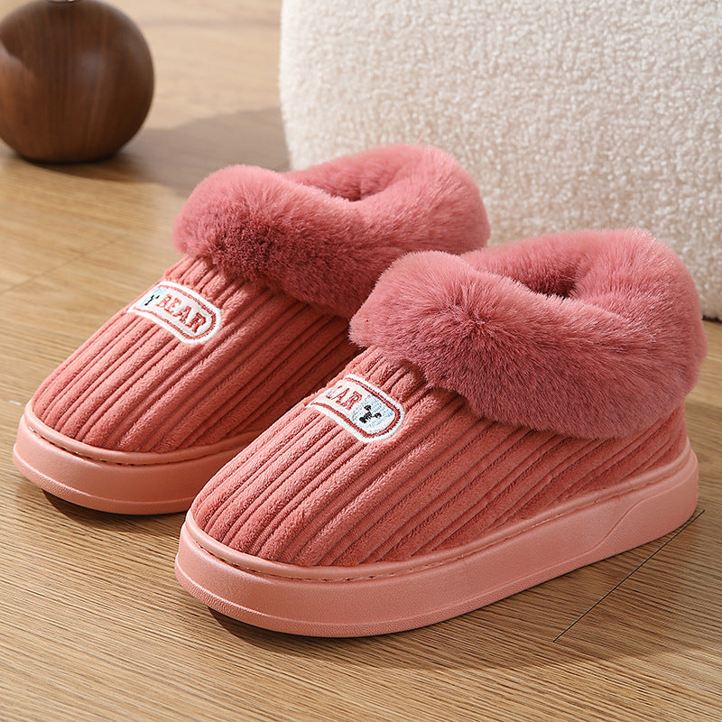House Slippers Woman Plush Covered Heel Cotton Shoes