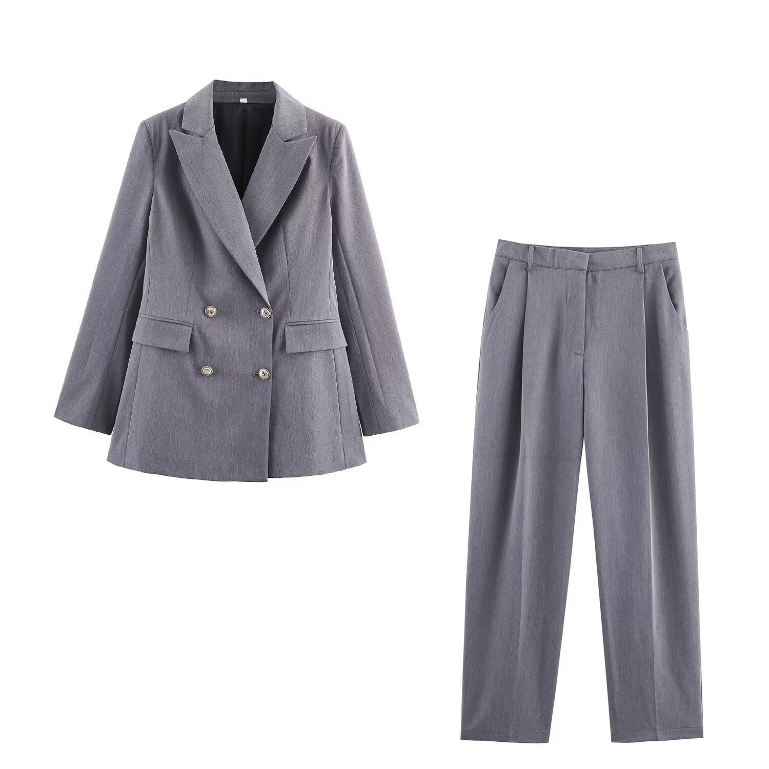 Set 2-Piece Women's Double-breasted Blazer With Belt Pants