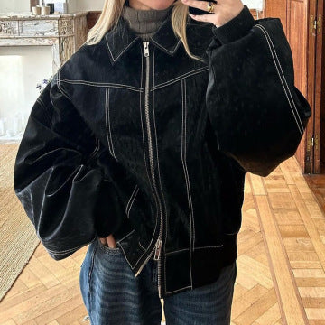 Jacket Cool Long Sleeve Zipper Closure Moto Biker Leather Jacket Womens Clothing