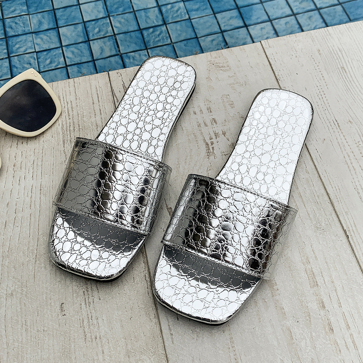 Sandals Crocodile-textured Slides Slippers Summer