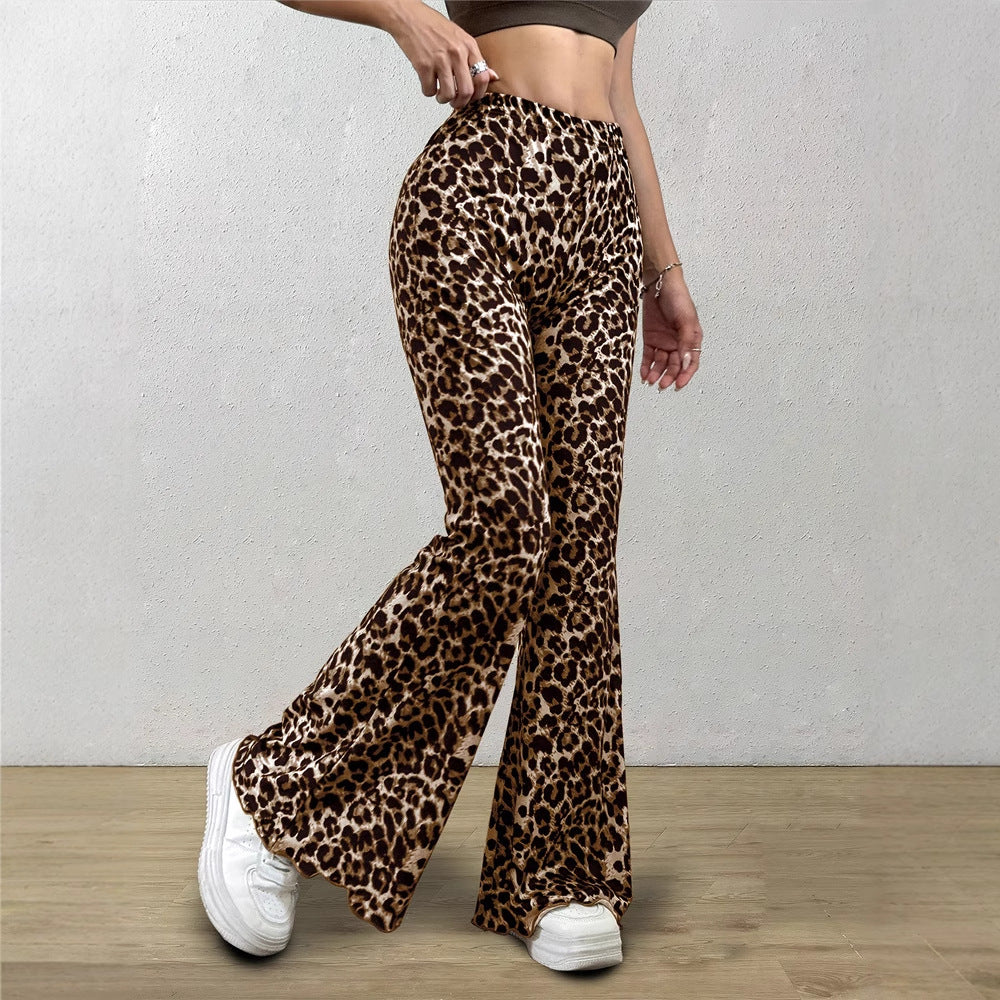 Pants Casual Sexy Knitted Stretch Elastic Leopard Print
