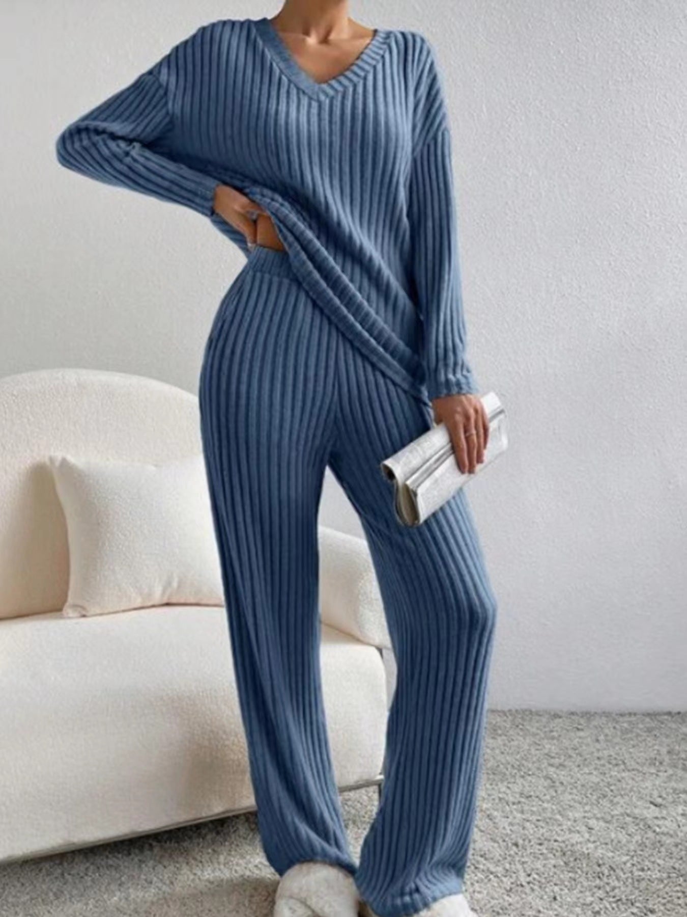 Set- 2 Piece Women's Straight-leg Pants Elegant Loose Suit