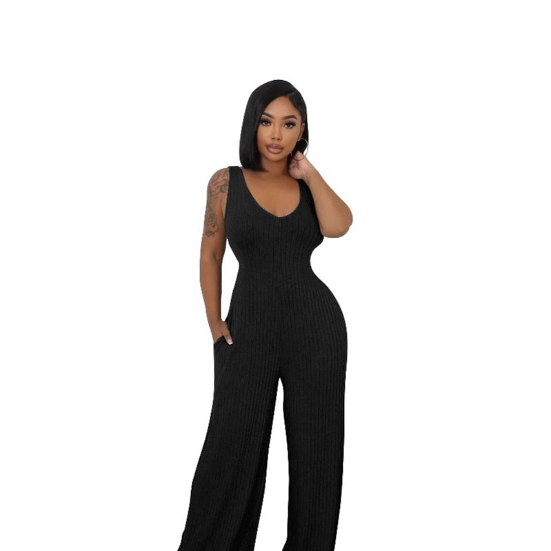 Jumpsuit Set Women's High-stretch Ribbed