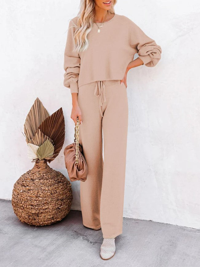 Set Casual Solid Color Long-sleeved Trousers Two-piece