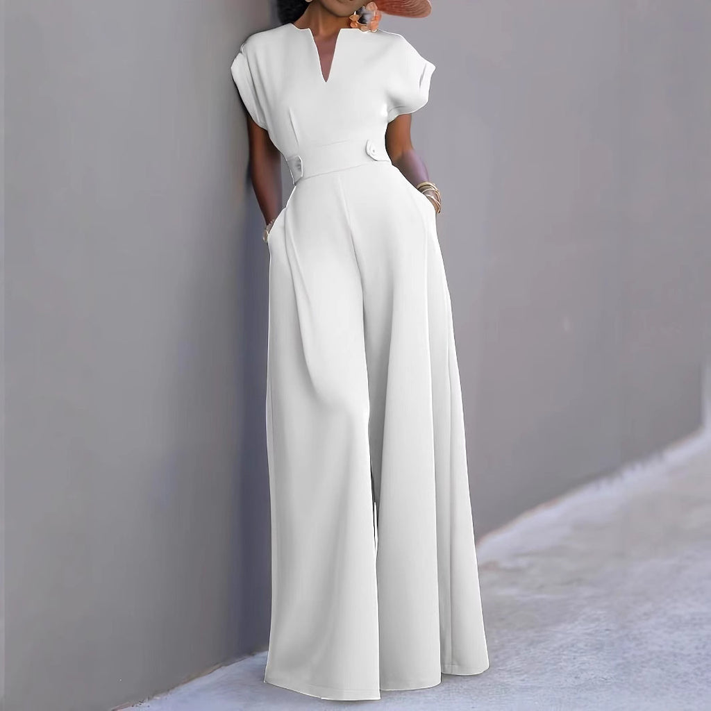 JumpSuit Graceful And Fashionable Solid Color High Waist Wide Leg Pants