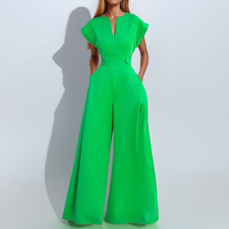 JumpSuit Graceful And Fashionable Solid Color High Waist Wide Leg Pants