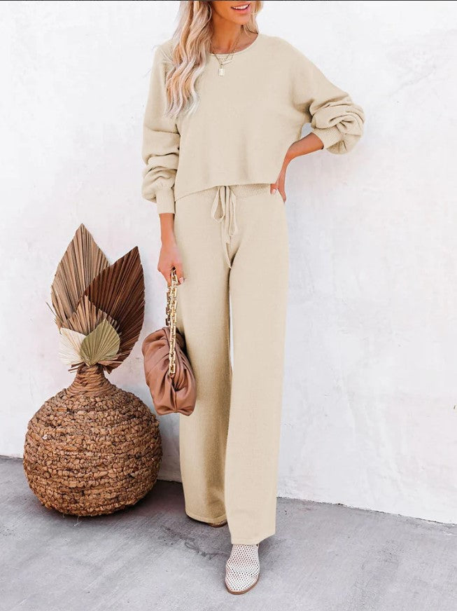 Set Casual Solid Color Long-sleeved Trousers Two-piece