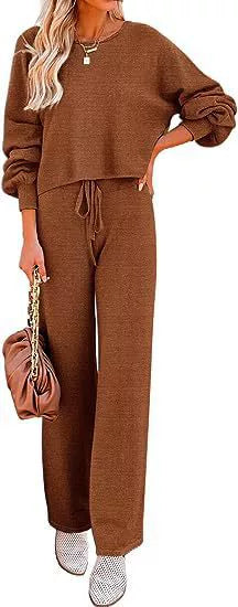Set Casual Solid Color Long-sleeved Trousers Two-piece