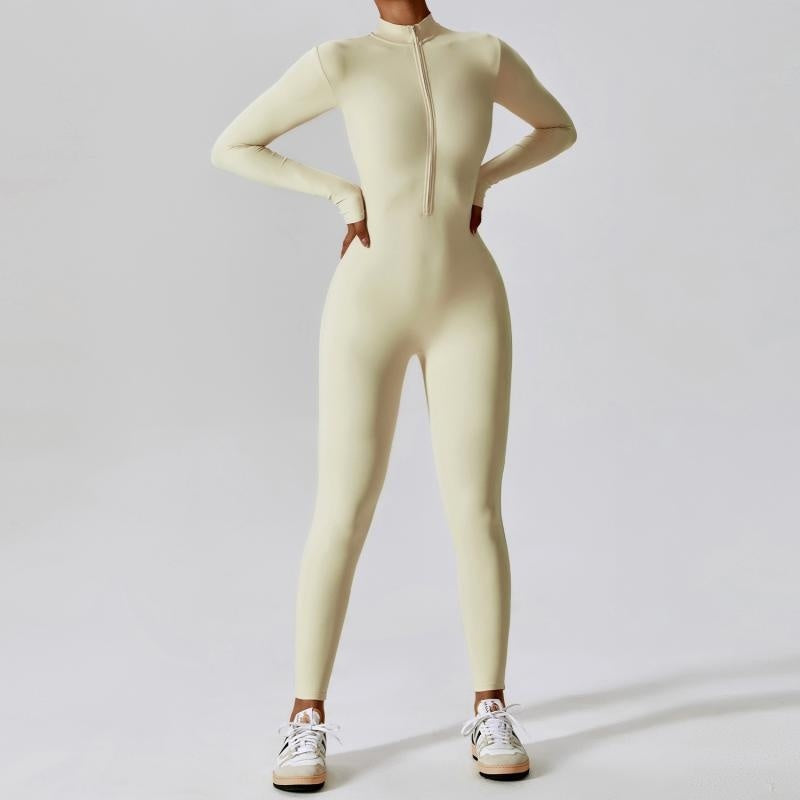 Zipper Long Sleeve Jumpsuit Fitness Training Pants