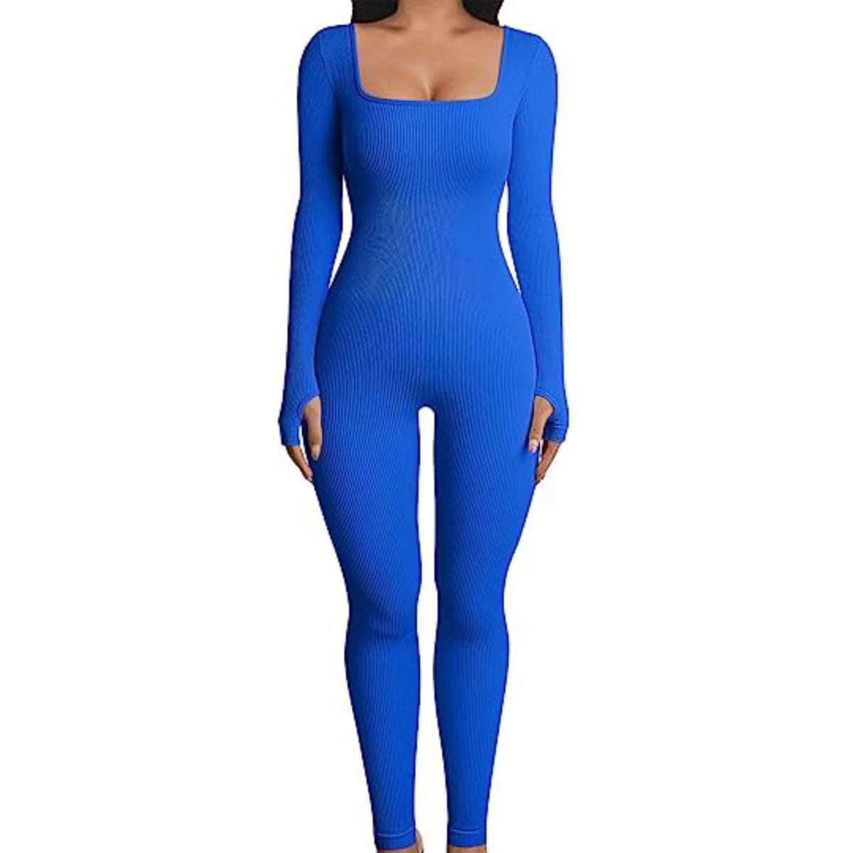 Women's Clothing Long Sleeve Jumpsuit Sexy One-piece Square Collar Sportwear