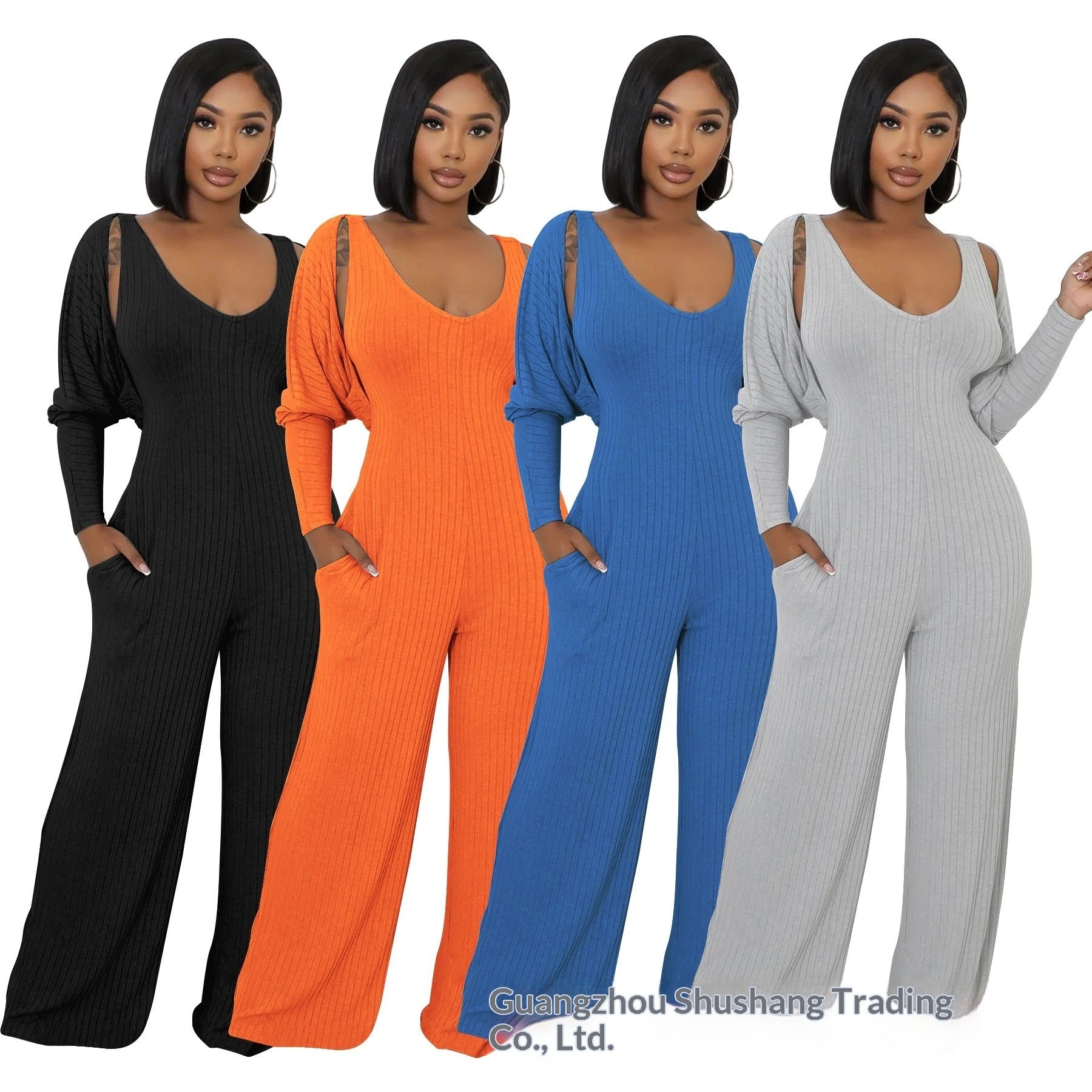 Jumpsuit Set Women's High-stretch Ribbed
