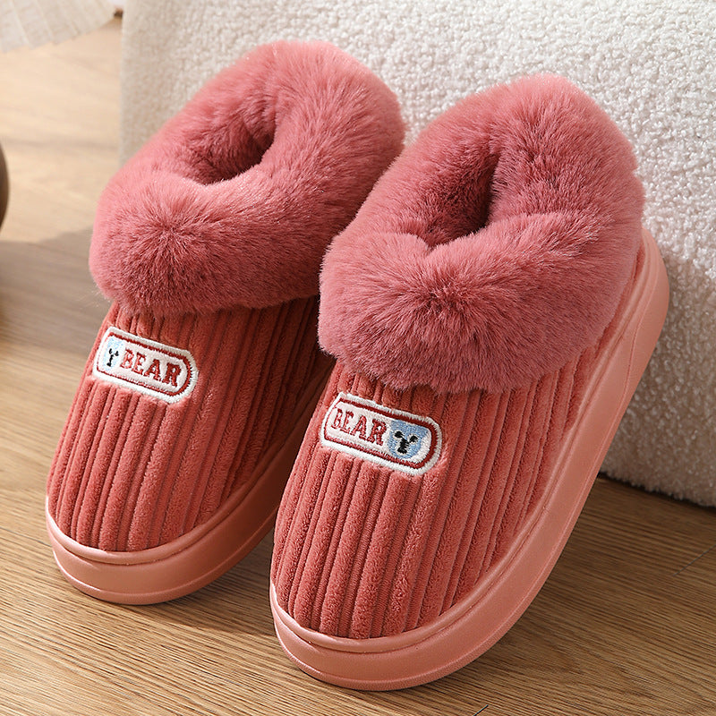House Slippers Woman Plush Covered Heel Cotton Shoes