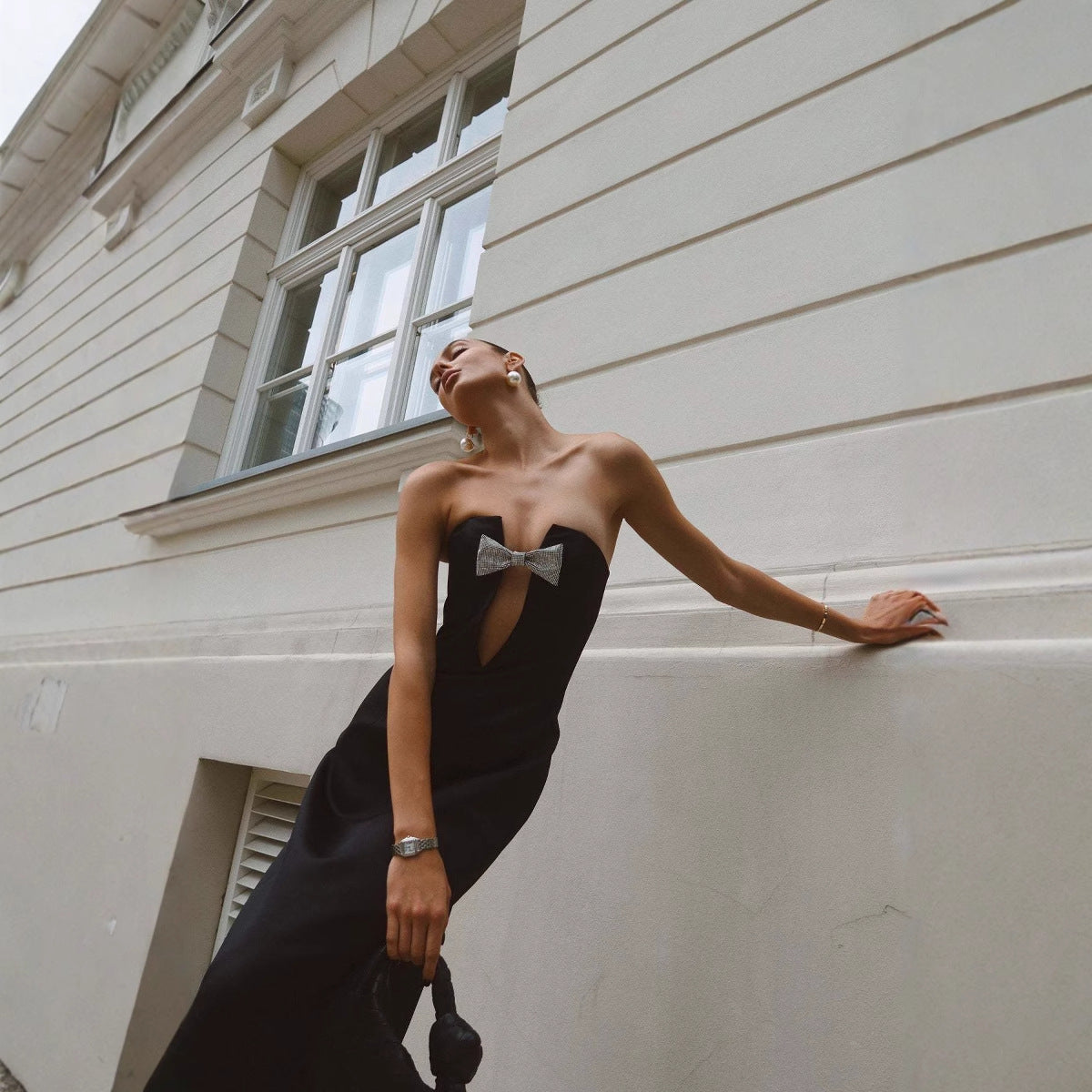 Dress Off-shoulder Backless Super Deep V Bandeau Slim-fit