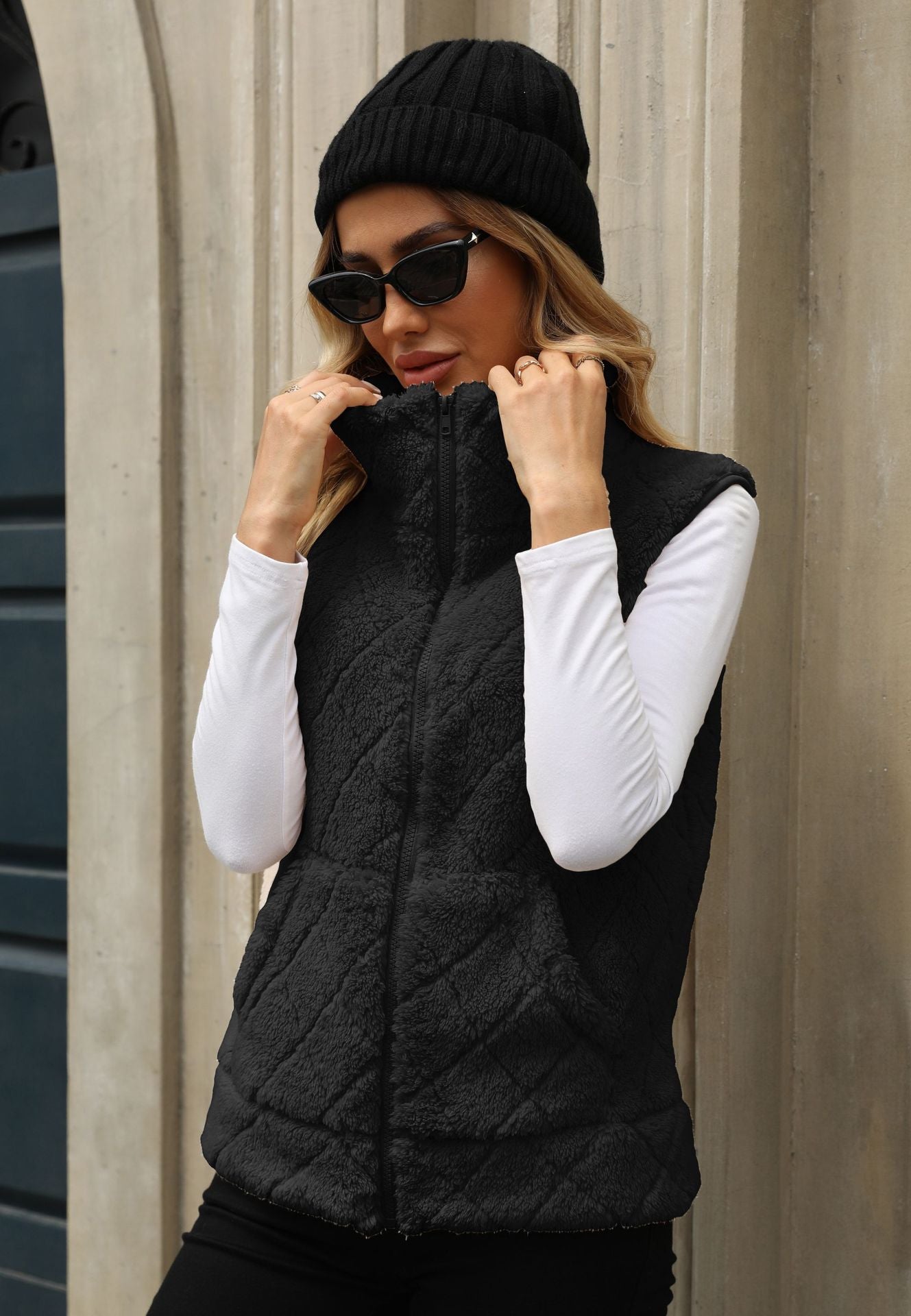 Women's Clothing Cardigan  Diamond Lattice Coat Plush Vest