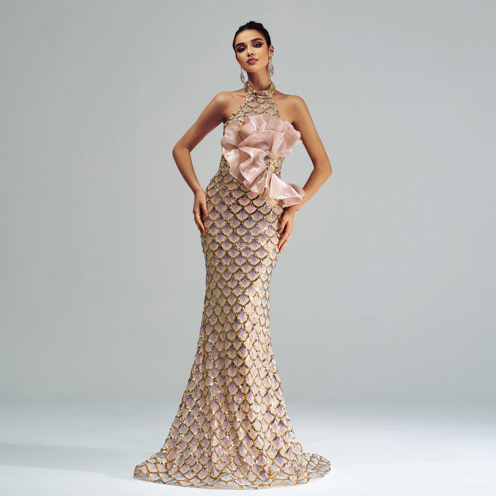 Dress Halter Sequined Mermaid