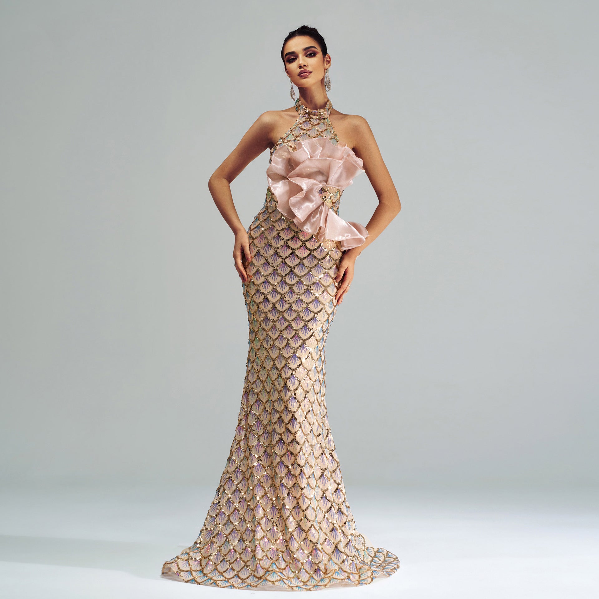 Dress Halter Sequined Mermaid