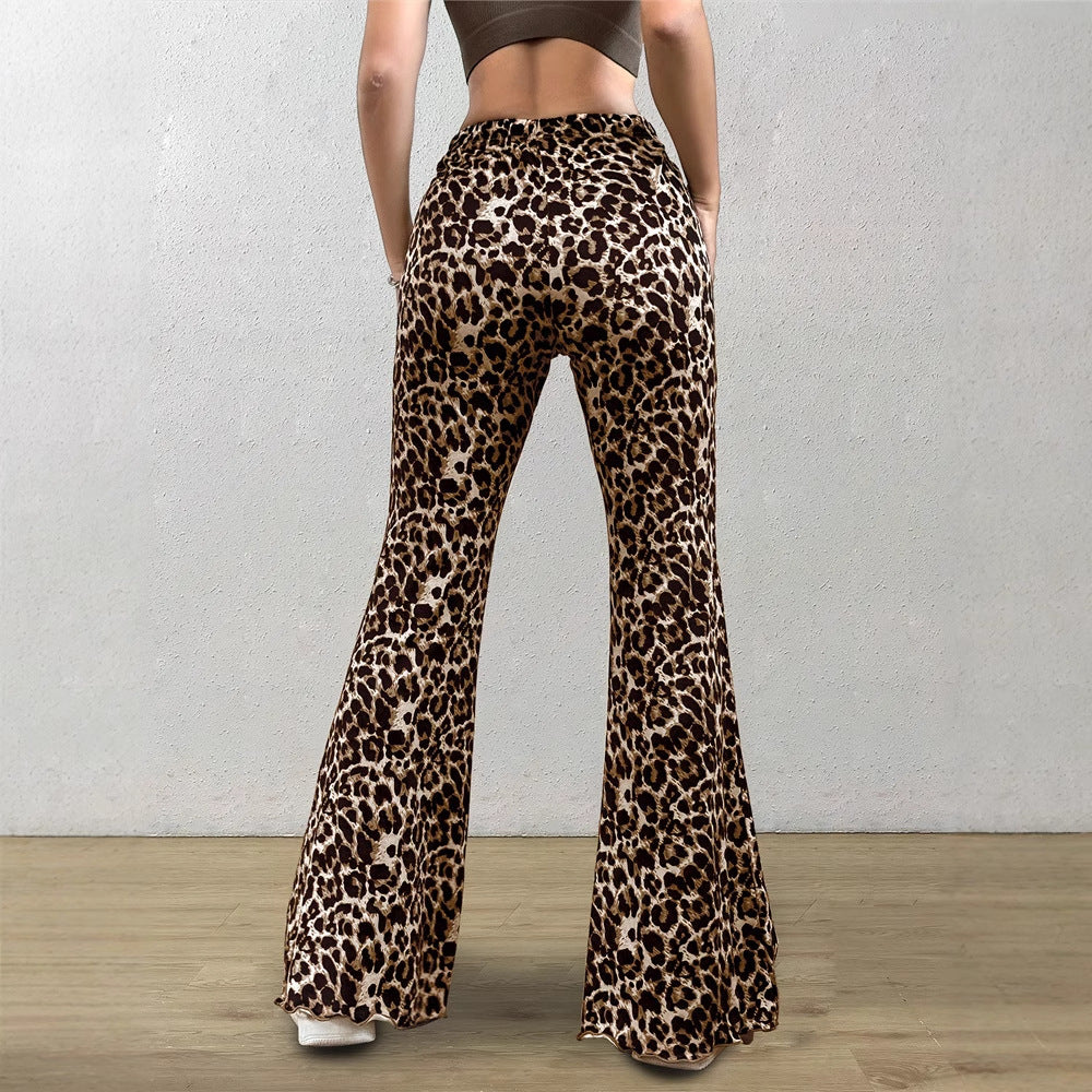Pants Casual Sexy Knitted Stretch Elastic Leopard Print